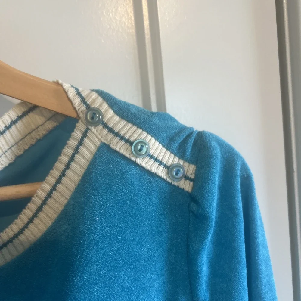VTG  70's Jody Of California Turquoise Terry Cloth Dress White Trim Sz 11‎
